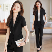 黑色西装套装女夏季薄款正装大学生面试职业装工作服短袖西服外套