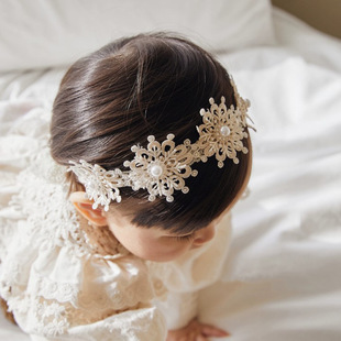 韩国女宝宝花朵蕾丝系带发带，女婴儿礼服公主，头花儿童公主头带