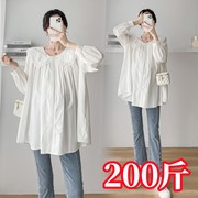 大码孕妇娃娃领长袖雪纺衫春秋季韩版减龄衬衫胖MM哺乳上衣200斤