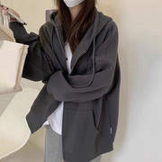 oversize卫衣女2022秋冬小个子宽松韩版连帽上衣开衫加绒加厚外套