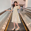 女童2024夏季连衣裙儿童短袖中大童气质裙子小女孩纯色洋气公主裙