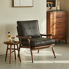 北美黑胡桃木休闲椅北欧简约实木单人沙发椅家用客厅真皮艺术单椅