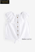 next英国女童大童亲子，白色刺绣无袖打结衬衫，罩衫衬衣n33-295