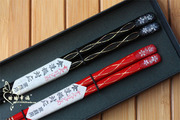 结婚送礼日本制精美夫妻筷子情侣天然木质筷子家庭用玉兔蝴蝶樱花