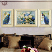 欧式沙发背景墙装饰画孔雀壁画客厅挂画三联画现代简约油画美