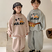 男童女童加绒加厚卫衣套装宝宝秋冬韩版卡通休闲运动两件套潮