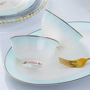景德镇碗碟套装家用现代简约碗盘组合陶瓷器，60头欧式金边骨瓷餐具