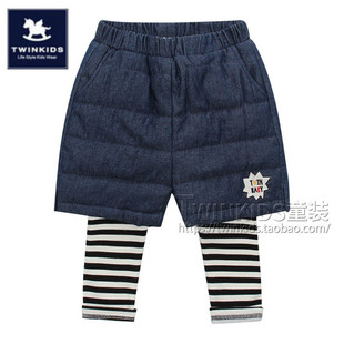 韩国twinkids小木马童装，儿童男女童，加绒加棉加厚假两件裤子