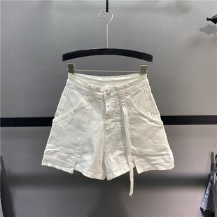 欧货高腰牛仔短裤女2024夏季白色，休闲显瘦不规则，a字阔腿热裤