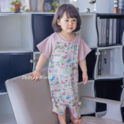 儿童夏季竹棉纱布短袖睡袋女童宝宝睡裙亲子家居服薄款睡衣
