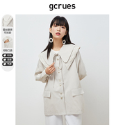 gcrues娃娃领外套女2024春秋韩版短款小个子风衣独特别致绝美