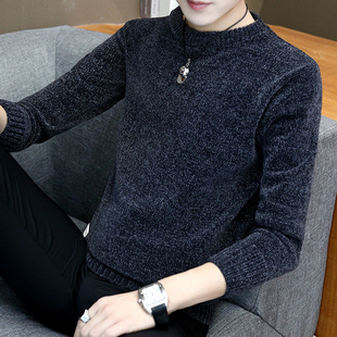 雪尼尔毛衣外套男薄款秋冬季韩版圆领青年长袖羊毛衫线衣潮流个性