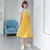 孕妇连衣裙春夏款黄色系带纯色，短袖中长裙，休闲夏季外穿遮肚裙