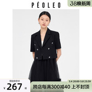 飘蕾黑色通勤西装短外套，女2023夏季小个子气质显瘦外套peoleo
