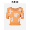 indicia橘色短袖套头刺绣针织衫显瘦2023夏季商场同款标记女装