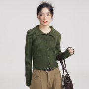 短款开衫毛衣女(毛衣女)2024绿色毛衣漂亮小衫设计感气质针织衫上衣