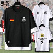 德国队服足球迷服国家队球衣服，假两件短袖t恤衫男女中袖5五分袖夏