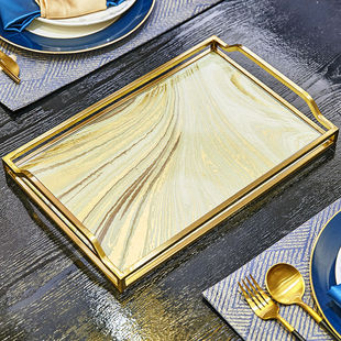 欧式流金轻奢托盘摆件长方形实用客厅茶几茶盘餐厅收纳盘软装饰品