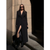 NEVA HU黑色中长款西装外套女2023高级感韩版宽松气质大衣