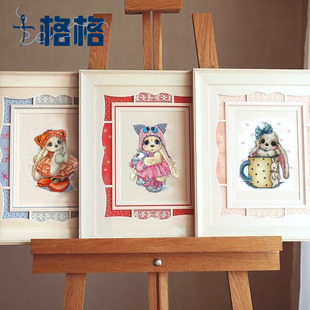 十格格十字绣套件 可爱卡通动物 儿童房挂画 呆萌垂耳兔 装扮系列