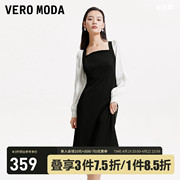 Vero Moda连衣裙2023早秋优雅气质甜美百搭约会黑白拼色方领