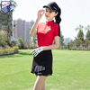 zg6高尔夫衣服女球服装，女夏季运动套装短袖，红色速干t恤黑色裤裙子