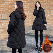 大码羽绒棉服女2023冬季韩版中长款加厚棉衣黑色显瘦棉袄外套