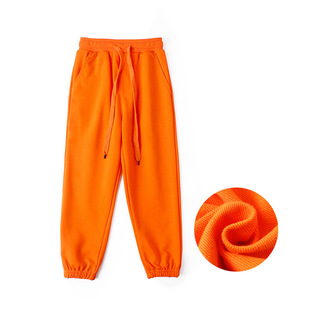 儿童春季橘色运动裤男童毛圈单裤女宝休闲长裤橙色裤幼儿园校裤