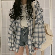 防晒衣女款长袖格子衬衫，薄外套夏季韩版大码宽松防紫外线开衫