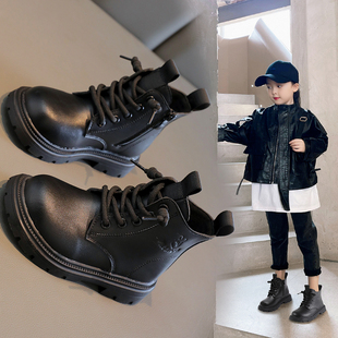 儿童马丁靴韩版新单款软底2023靴子，秋冬女宝中性，短靴黑色大童皮靴