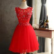 红色新娘敬酒服长款2023回门服修身短裙唯美花朵结婚敬酒晚礼服