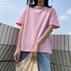 简约粉色短袖t恤女宽松学生韩版ins夏季棉质港风纯色内搭半袖上衣