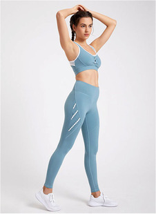 女瑜伽套装紧身背心含胸垫文胸，速干提臀收腹透气健身运动长裤紫