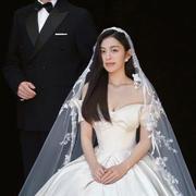 韩式新娘蕾丝头纱披肩式长款拍照婚纱摄影道具复古头饰样片拍