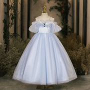 女童礼服轻奢小众高端蓝色儿童生日公主裙主持钢琴演奏演出服走秀