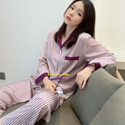 日本gppique秋冬条纹睡衣女，款冰丝长袖，简约真丝薄款家居服可外穿