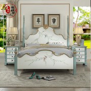 美式乡村彩绘床双人床地中海，风格婚床实木床卧室，美式床田园公主床