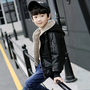 韩国儿童装男童加绒皮衣夹克2024冬装中大童外套加厚版时尚潮