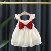 女宝宝夏装无袖吊带连衣裙2023婴儿0一3岁小童装纯色女童裙子