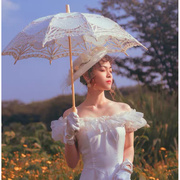 蕾丝伞公主洋伞婚纱照外景，摄影道具法式白色，花边伞舞蹈伞走秀装饰