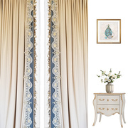 欧式窗帘轻奢美式米色丝绒意大利绒客厅大气卧室阳台飘窗高端定制