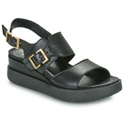 MJUS意大利品牌女鞋厚底坡跟增高搭扣真皮露趾凉鞋黑色夏季