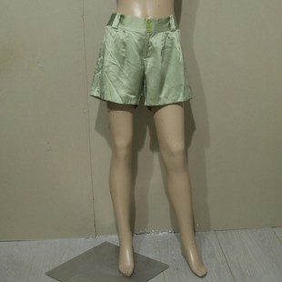 女装RUGBY绿色真丝桑蚕丝高腰短裤低价销售