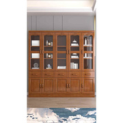 新中式实木书柜全实木带玻璃门，书架组合落地办公室，文件柜子储物柜