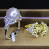s925纯银珍珠戒指配件diy手工，半成品冰雪女王指环，空托精美锆石款