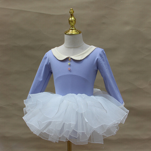 儿童舞蹈练功服女童七分袖棉娃娃领跳舞演出服少儿芭蕾体操形体服
