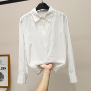 白色ol职业通勤衬衫女长袖2023春季韩国纯棉，衬衣气质翻领百搭上衣