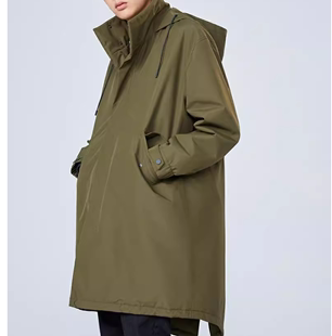 2024冬男士时尚，中长款夹棉风衣保暖防风棉服军，绿色大衣宽松p4124