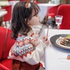 女童拜年服红色毛衣，2023冬季韩版女宝加绒，加厚保暖针织打底衫