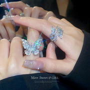满钻锆石蝴蝶戒指女小众设计时尚开口食指戒个性精致指环手饰